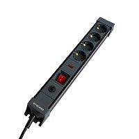 Сетевой фильтр 4-местный с/з STEKKER 3x1мм2, 5 м, 250В, 16А, серия Techno, HM22-41-05, черный