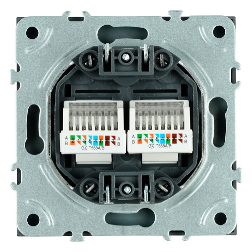 Розетка компьютерная 2-местная RJ-45 (механизм), STEKKER, серия Эмили, RST00-5111-05, черный уголь, soft touch фото 6