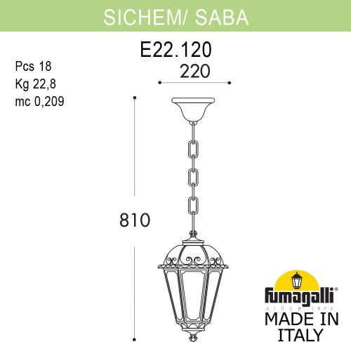 Fumagalli Подвесной уличный светильник FUMAGALLI SICHEM/SABA K22.120.000.WXE27 фото 3 Fumagalli Подвесной уличный светильник FUMAGALLI SICHEM/SABA K22.120.000.WXE27 фото 3