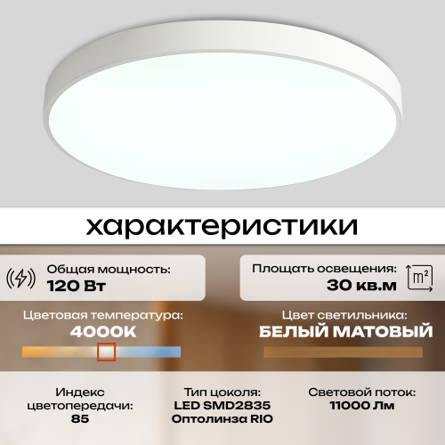 Светильник потолочный накладной LED белый 120Вт D78см Zortes TORTTY ZRS.02564.120 фото 11