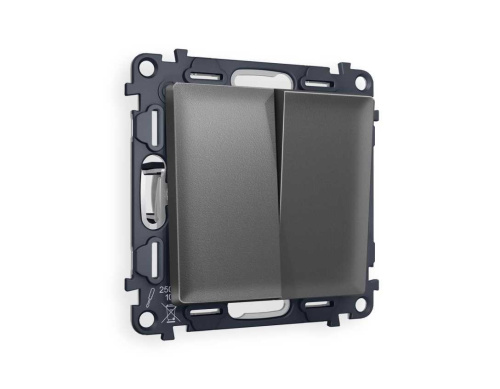 Комплект механизма 2-кл проходного выключателя AMBRELLA VOLT ALFA Антрацит серый QUANT (AP6530, VM120) MA653020