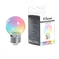 Лампа светодиодная Feron LB-37 Шарик прозрачный E27 1W 230V RGB плавная смена цвета