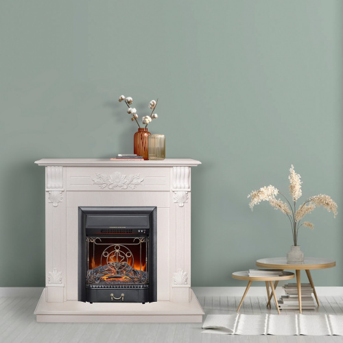 Каминокомплект OTTAWA/ПРАГА Белый фактурный с золотой патиной с очагом Электроочаг MAJESTIC LUX/МАДЖЕСТИК фото 3