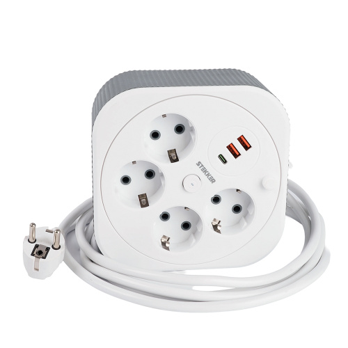 HM16-4-03-USB  Удлинитель 4-местный с/з, 3x1,5мм2, 3м, 230В, 16А, 2USB+1С, 2,4А,белый фото 5