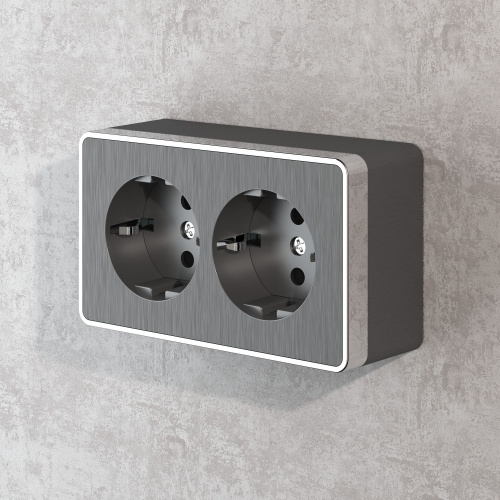 Розетка двойная с заземлением Gallant графит рифленый W5072104 фото 2