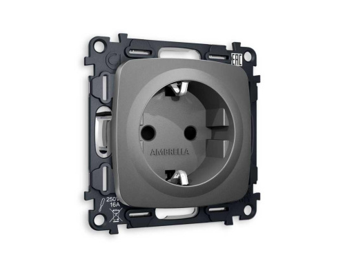 Комплект механизма электрической розетки AMBRELLA VOLT OMEGA Антрацит серый с/з и шторками QUANT (OP6570, VM141) MO657010