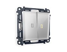 Комплект механизма 2-кл выключателя AMBRELLA VOLT с подсветкой 3200K ALFA Серебро глянец QUANT (AP4040, VM115, G11Y) MA404010