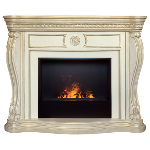 Каминокомплект BARCELONA/БАРСЕЛОНА Бежевый дуб с золотой патиной с очагом Электроочаг CASSETTE/КАССЕТА 630