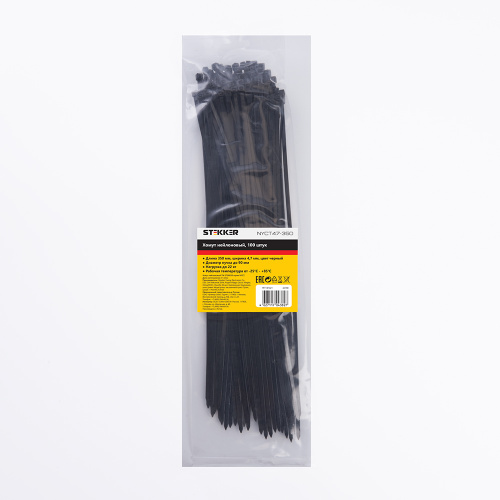 Хомут нейлоновый STEKKER NYCT47-350 4,7х350 мм, d пучка max 90 мм, нагрузка 22кг, черный, упаковка 100 шт фото 2