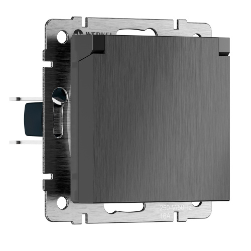 Розетка влагозащ. с зазем. с защит. крышкой и шторками N (графит рифленый) W1171204W1171204 Розетка влагозащ. с зазем. с защит. крышкой и шторками N (графит рифленый) W1171204W1171204