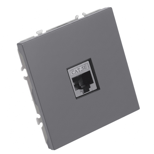 Розетка компьютерная 1-местная RJ-45 (механизм), STEKKER, серия Эмили, RST00-5117-10, платиново-серый, soft touch фото 3