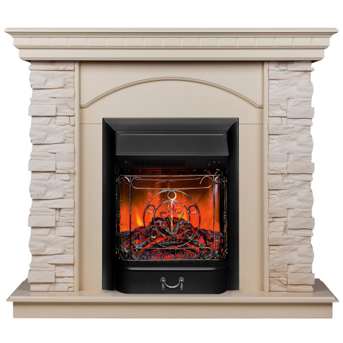 Каминокомплект ELFORD/РАЛЬФ Бежевый дуб с очагом Электроочаг MAJESTIC LUX/МАДЖЕСТИК