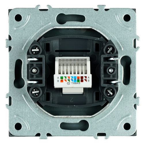 Розетка компьютерная 1-местная RJ-45 (механизм), STEKKER, серия Эмили, RST00-5117-05, черный уголь, soft touch фото 6