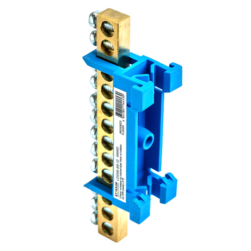 Шина "N" на изоляторе STEKKER 6*9 тип "стойка" на DIN-рейку 12 выводов, синий, LD556-69-12 фото 3