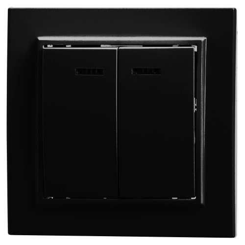 Выключатель 2-клавишный c индикатором STEKKER, PSW10-9002-03, 250V, 10А, серия Эрна, черный Выключатель 2-клавишный c индикатором STEKKER, PSW10-9002-03, 250V, 10А, серия Эрна, черный