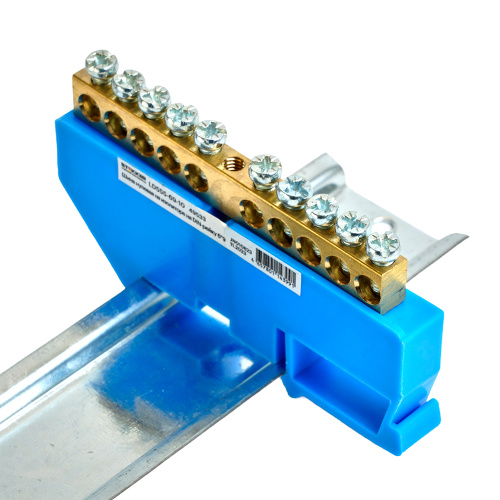 Шина"N" на изоляторе STEKKER 6*9 на DIN-рейку 10 выводов, синий, LD555-69-10 фото 4