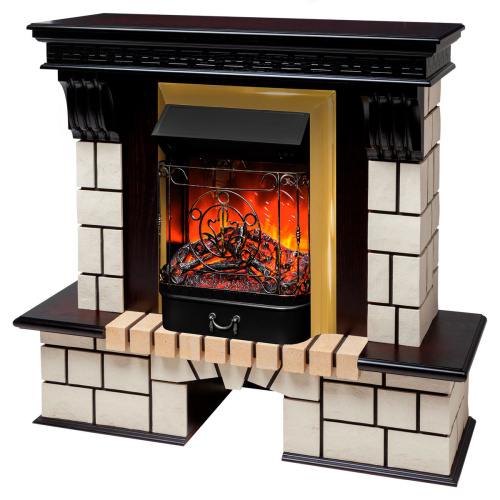 Электрокамин RealFlame Stone STD AO античный дуб с очагом Majestic Lux Brass фото 9