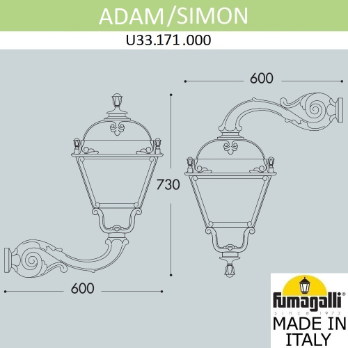 Fumagalli Светильник уличный настенный FUMAGALLI ADAM/SIMON U33.171.000.AXH27 фото 3 Fumagalli Светильник уличный настенный FUMAGALLI ADAM/SIMON U33.171.000.AXH27 фото 3