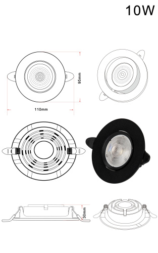 Встраиваемый точечный светильник черный LED 10Вт D10см Zortes RAIZ ZRS.57796.10 фото 5 Встраиваемый точечный светильник черный LED 10Вт D10см Zortes RAIZ ZRS.57796.10 фото 5