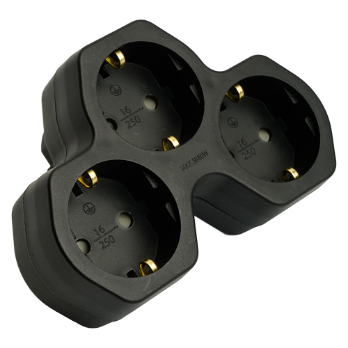 Разветвитель сетевой 3-местный с/з STEKKER ADP16-13-21, 250V,16A, ABS огнеустойчивый пластик, черный фото 2