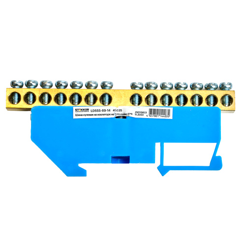 Шина"N" на изоляторе STEKKER 6*9 на DIN-рейку 14 выводов, синий, LD555-69-14 фото 3
