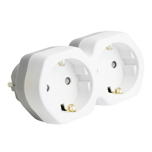 Разветвитель сетевой 2-местный с/з STEKKER ADP16-12-20, 250V,16A, ABS огнеустойчивый пластик, белый/серый фото 2
