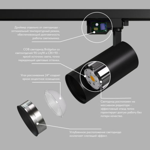 DK6456-BK Трековый светильник SOLID KOPER, 155мм, d80, 220V, LED 4000K, 30W, IP20, черный, алюминий фото 5