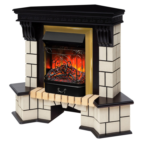 Электрокамин RealFlame Stone Corner STD AO античный дуб с очагом Majestic Lux Brass фото 2