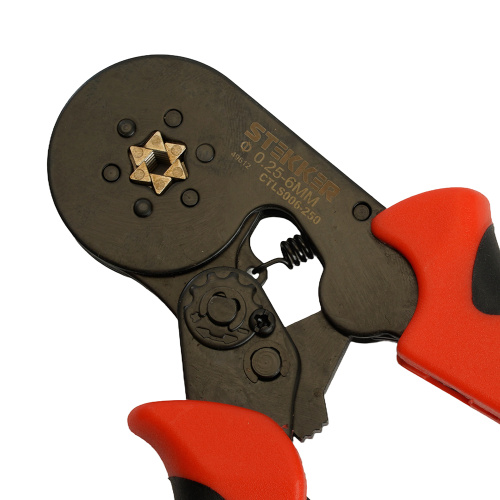 Кримпер STEKKER CTLS006-250 для обжима штыревых втулочных наконечников 0,25-6мм2, 6 сегментов,красный, черный фото 4