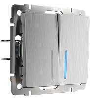 W1120109/ Выключатель двухклавишный с подсветкой (cеребряный рифленый) W1120109