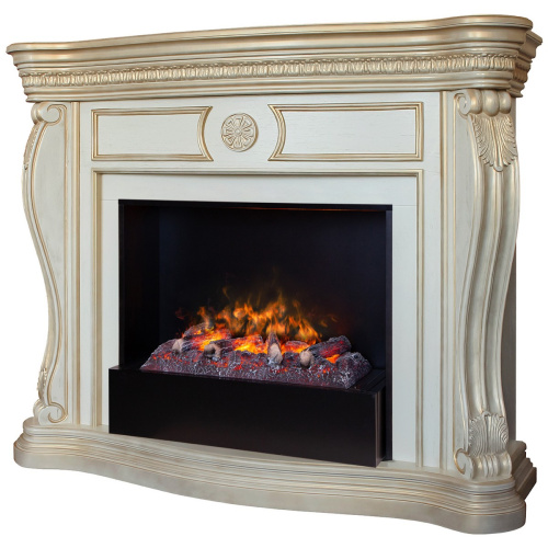 Каминокомплект BARCELONA/БАРСЕЛОНА Бежевый дуб с золотой патиной с очагом Электроочаг CASSETTE/КАССЕТА 630 С ДРОВАМИ фото 2