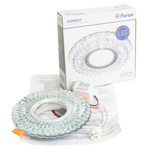 Светильник встраиваемый с белой LED подсветкой Feron CD937 потолочный MR16 G5.3 прозрачный фото 2