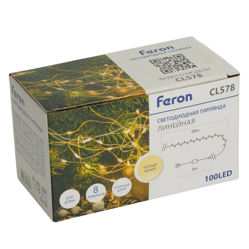 Светодиодная гирлянда Feron CL578 линейная Роса (на плоском проводе) 220V 2700К c питанием от сети фото 3
