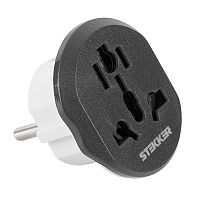 Адаптер-переходник для евровилки с/з, ультраплоский, STEKKER ADP16-06-20, 250В, 16A, IP20, серый/белый