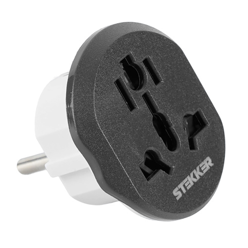 Адаптер-переходник для евровилки с/з, ультраплоский, STEKKER ADP16-06-20, 250В, 16A, IP20, серый/белый