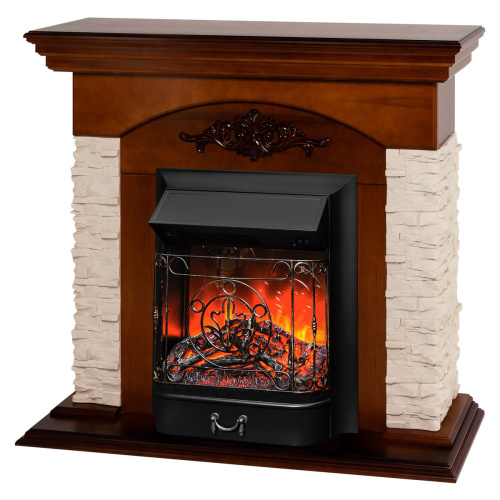 Каминокомплект NEAPOLIS/ЛАНКАСТЕР Светлый орех с очагом Электроочаг MAJESTIC LUX/МАДЖЕСТИК фото 2