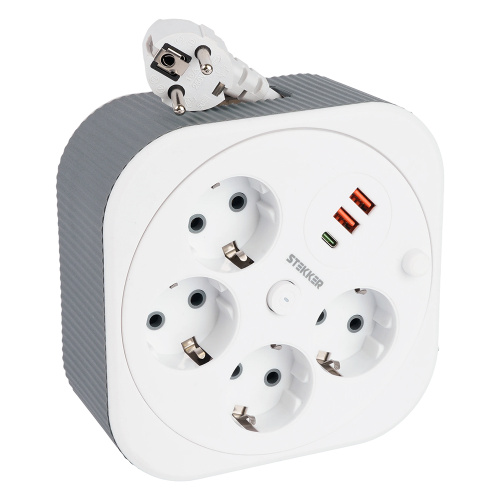 HM16-4-03-USB  Удлинитель 4-местный с/з, 3x1,5мм2, 3м, 230В, 16А, 2USB+1С, 2,4А,белый фото 2