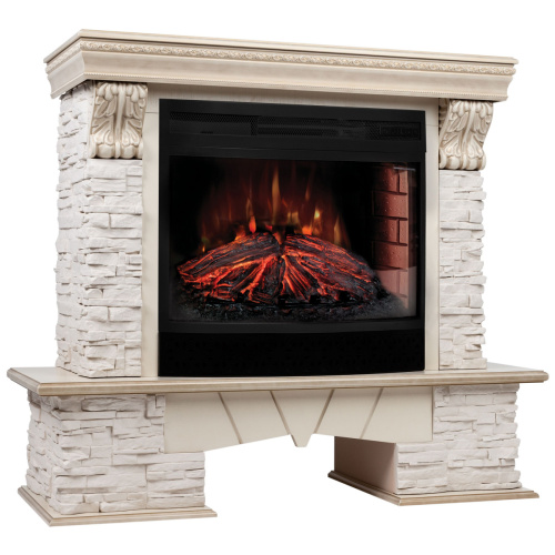 Каминокомплект ROCKLAND LUX/ЧЕЛСИ ЛЮКС Белый дуб с золотой патиной с очагом Электроочаг FIREFIELD 25