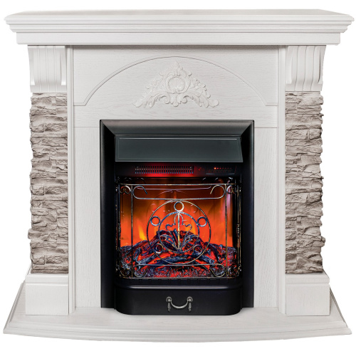 Каминокомплект ATHENA/АТЛАНТА GR Белый дуб с очагом Электроочаг MAJESTIC LUX RC/МАДЖЕСТИК С ПУЛЬТОМ