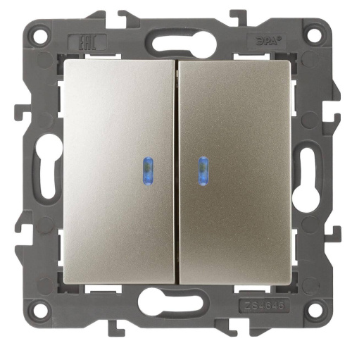 Выключатель двухклавишный с подсветкой ЭРА Elegance 10AX 250V 14-1105-04 Б0034240 Выключатель двухклавишный с подсветкой ЭРА Elegance 10AX 250V 14-1105-04 Б0034240
