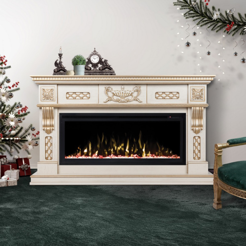 Каминокомплект CORSICA/МАЛАГА Бежевый дуб с золотой патиной с очагом Электроочаг SAPHIR/САПФИР 42 фото 7