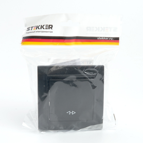 Переключатель перекрестный 1-клавишный STEKKER  PSW10-9009-03, 250В, 10А, серия Эрна, черный фото 5