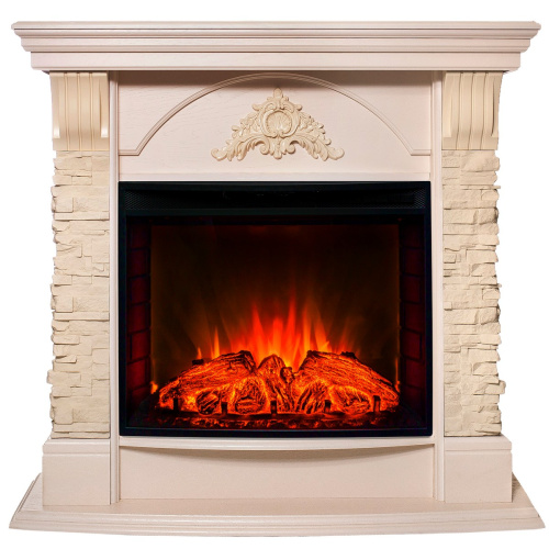Каминокомплект ATHENA/АТЛАНТА Айвори с очагом Электроочаг EVRIKA 25.5