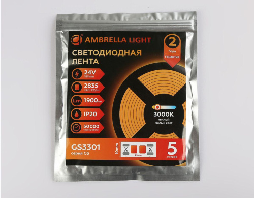 Светодиодная лента Ambrella Light 18W/m 240LED/m 2835SMD теплый белый 5M GS3301 фото 6
