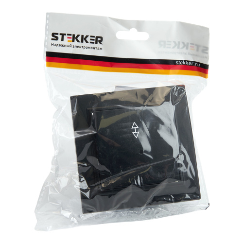 Переключатель 1-клавишный STEKKER  PSW10-9005-03, 250В, 10А, серия Эрна, черный фото 2
