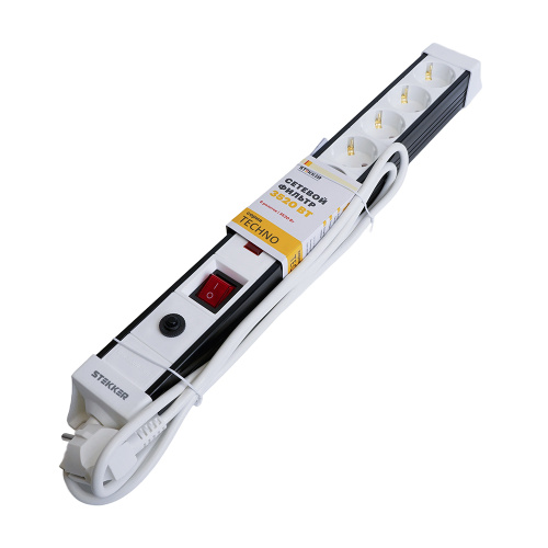 Сетевой фильтр 6-местный с/з STEKKER 3x1мм2, 1,8 м, 250В, 16А, серия Techno, HM22-61-02, белый фото 9