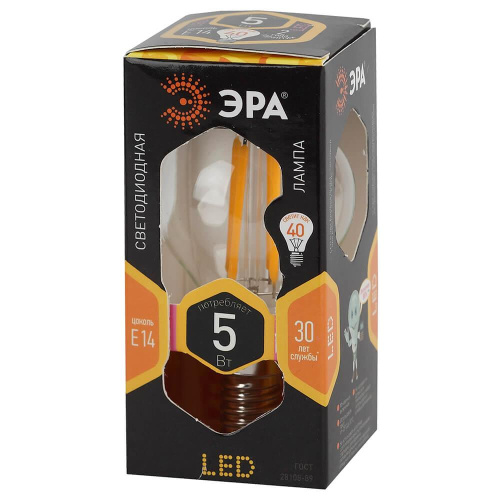Лампа светодиодная филаментная ЭРА E14 5W 2700K прозрачная F-LED P45-5W-827-E14 Б0043437 фото 3 Лампа светодиодная филаментная ЭРА E14 5W 2700K прозрачная F-LED P45-5W-827-E14 Б0043437 фото 3
