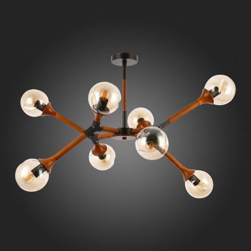 SLE109402-08 Светильник потолочный Черный, Темное дерево/Прозрачный, Янтарный E27 8*60W RAQUEL фото 6