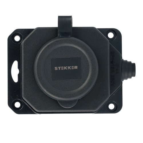 Розетка переносная 1-местная c/з STEKKER, RST16-1-44, 250В, 16А, IP44, черный фото 4 Розетка переносная 1-местная c/з STEKKER, RST16-1-44, 250В, 16А, IP44, черный фото 4