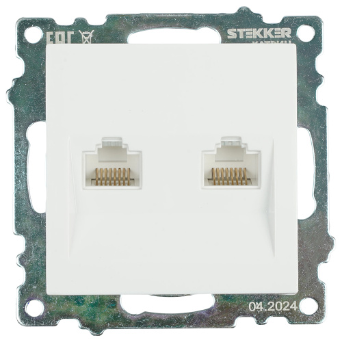 Розетка компьютерная 2-местная RJ-45 (механизм) STEKKER GLS00-7109-01 , серия Катрин, белый
